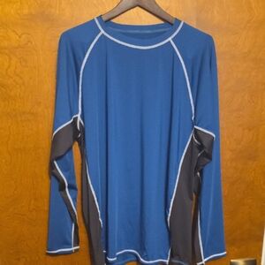Men's Long-Sleeve Blue Swim Rash Guard with Contrast Panels